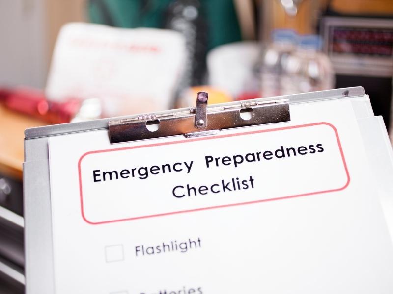 Clipboard with emergency checklist